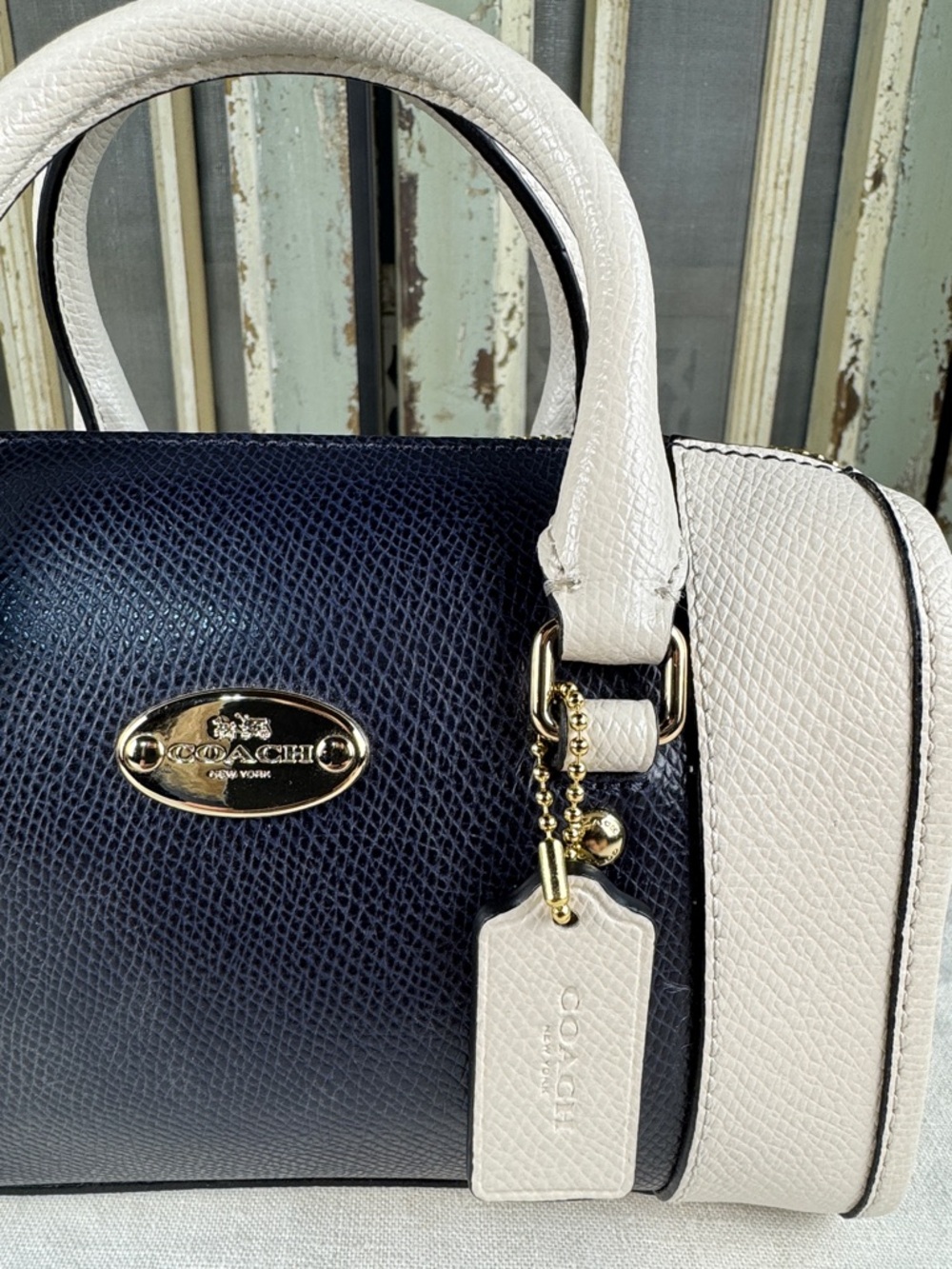 Coach Blue and Chalk Baby Bennett Pebbled Leather Mini Satchel F35533 - Picture 3 of 13